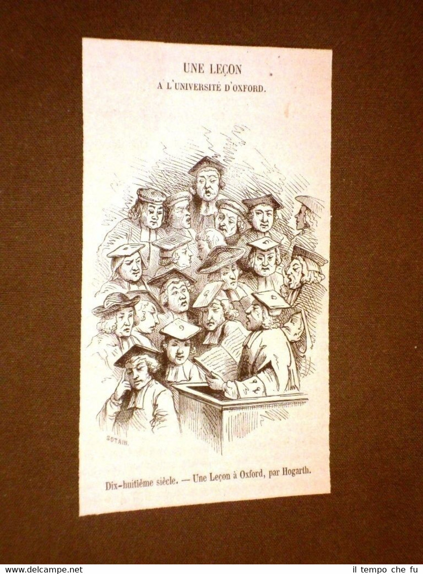Gravure année 1872 Une lecon à l'université d'Oxford