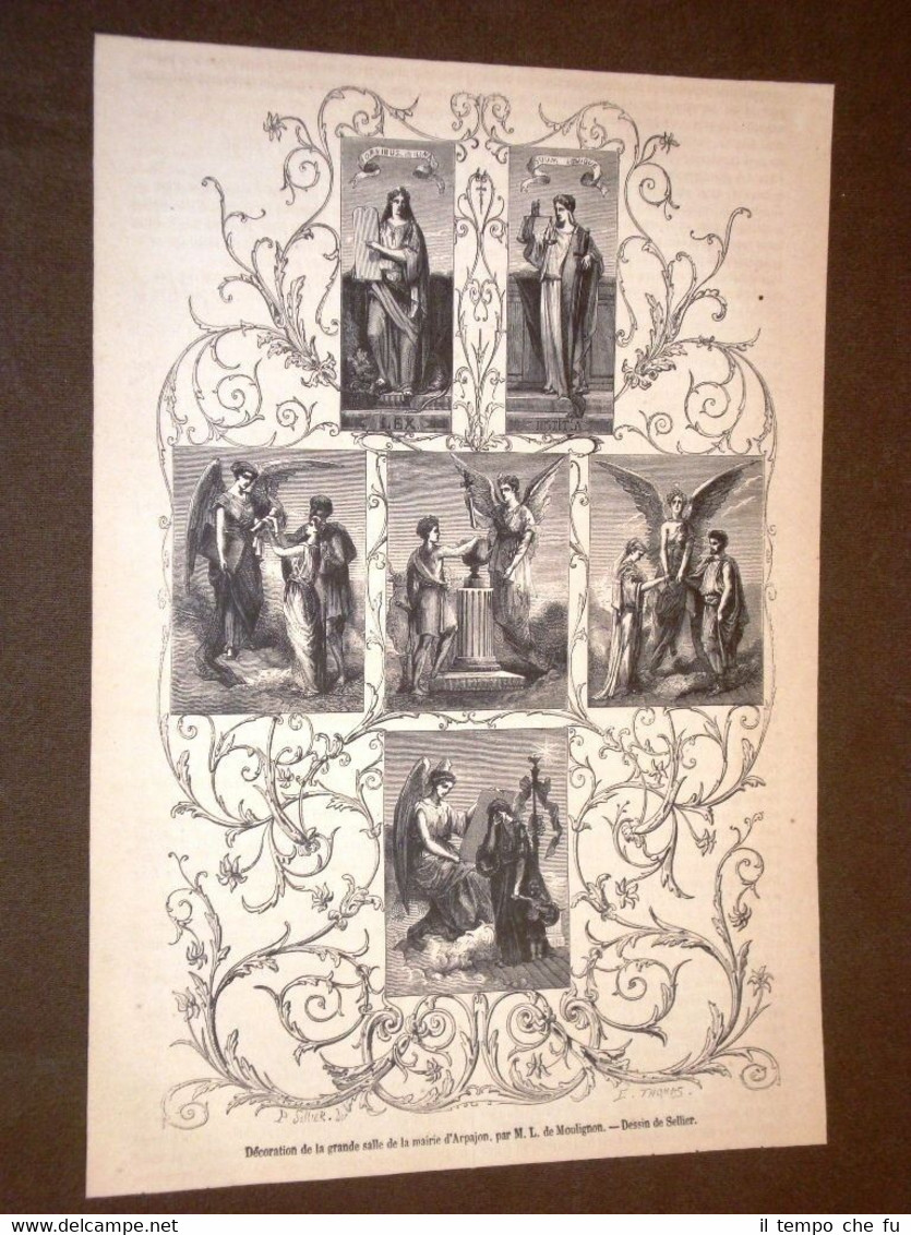 Gravure année 1873 Décoration de la grande salle de la …