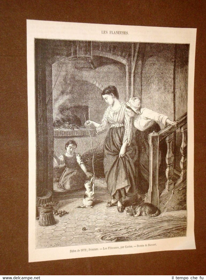 Gravure année 1873 Les flaneuses Dessin par Castan