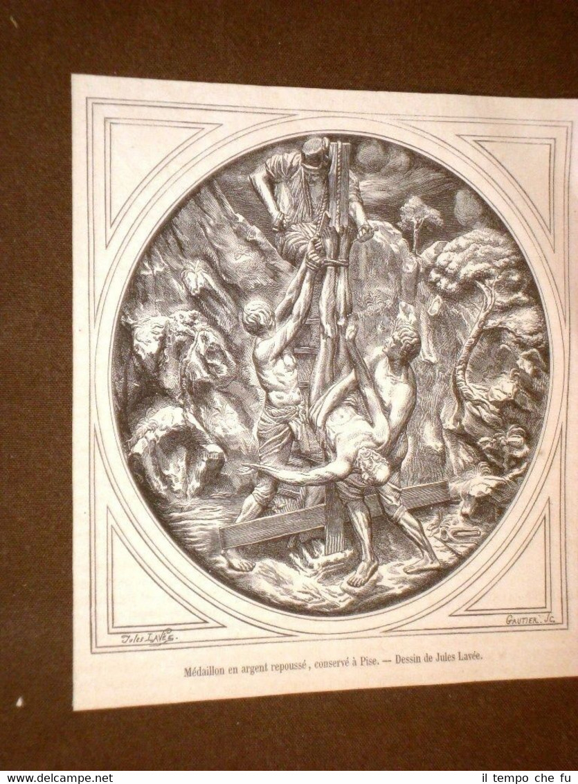 Gravure année 1873 Médaillon en argent repoussé, conservé a Pise …