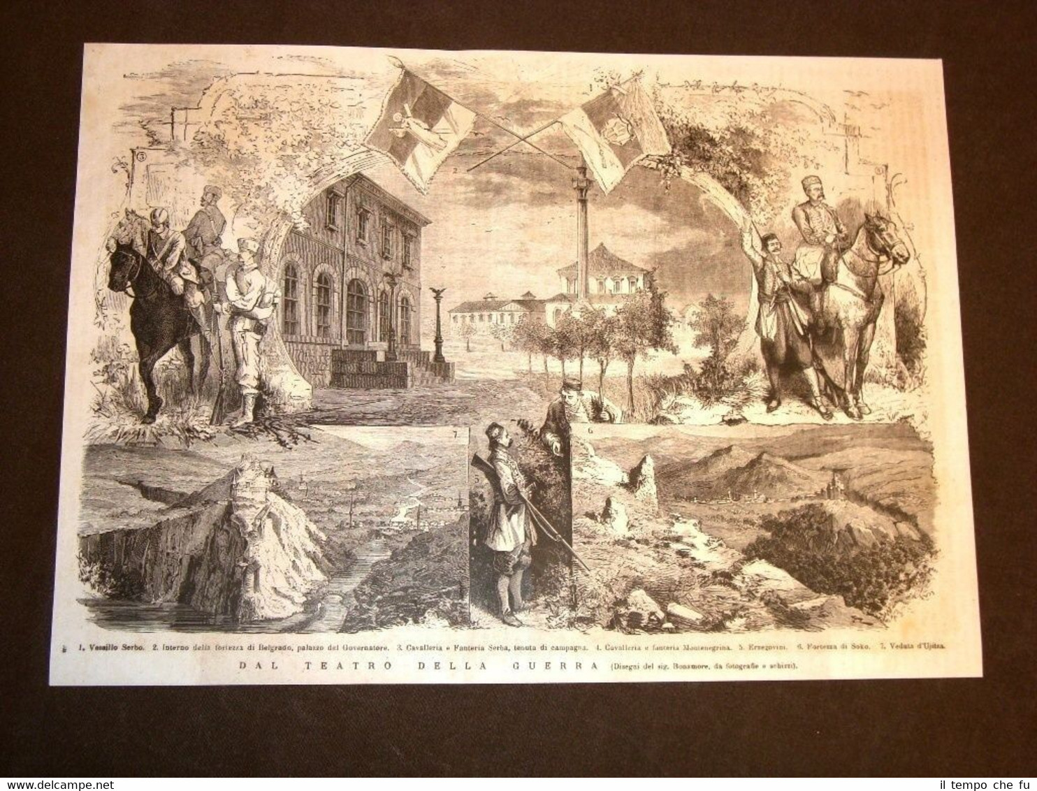 Guerra turco slava Balcani nel 1876 Vessillo Serbia Belgrado Cavalleria …