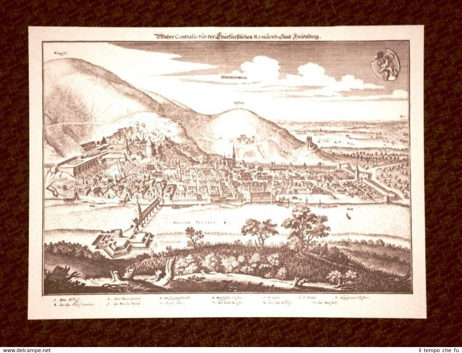 Heidelberg Baden-Württemberg Germania Incisione di Merian Matthäus 1640 Ristampa