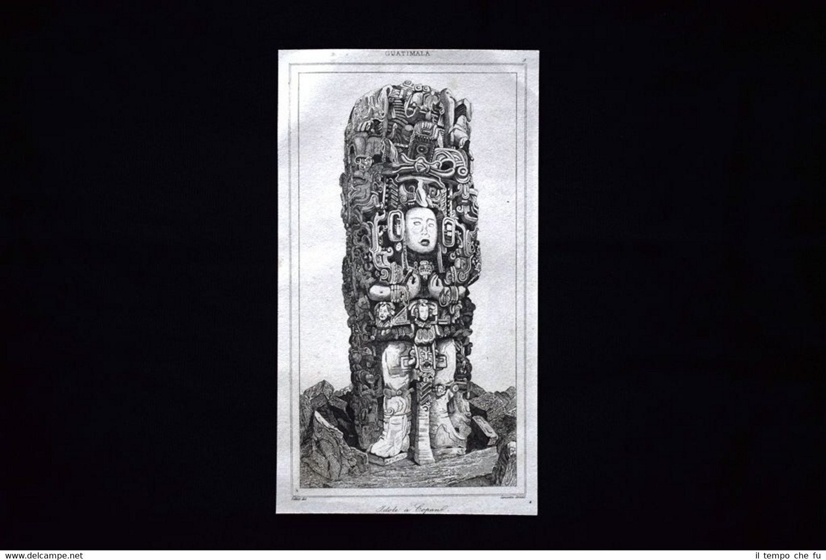 Idolo a Copan, Guatemala Incisione del 1850 L'Univers pittoresque