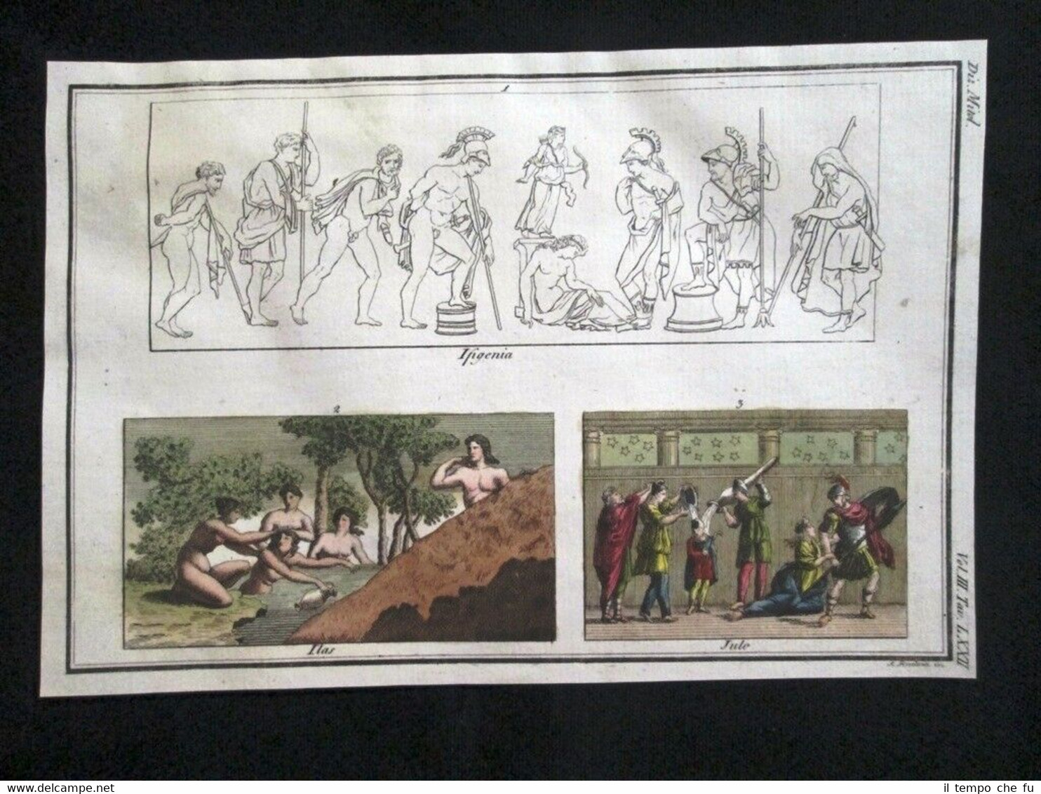 Ifigenia, Ilas, Julo Incisione colorata a mano del 1820 Mitologia …