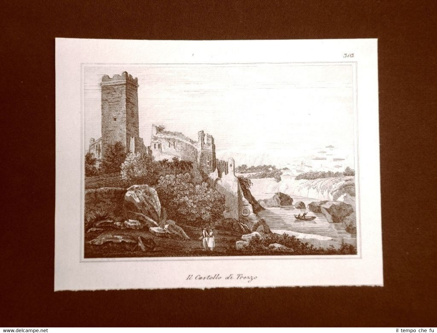 Il Castello di Trezzo Incisione su rame all'acquaforte del 1835 …