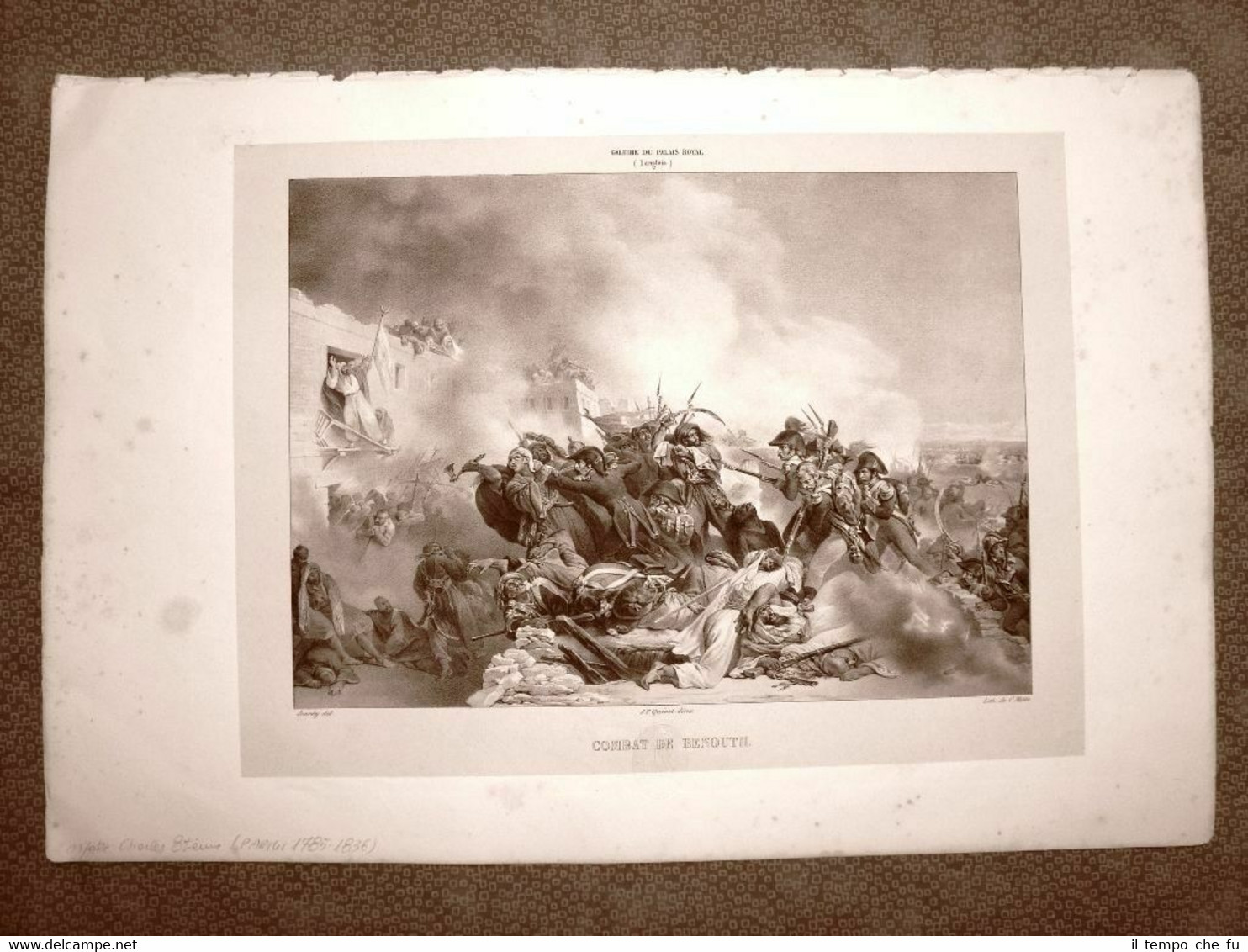 Il combattimento di Benouth Litografia dell'800 Jourdy Motte Con descrizione