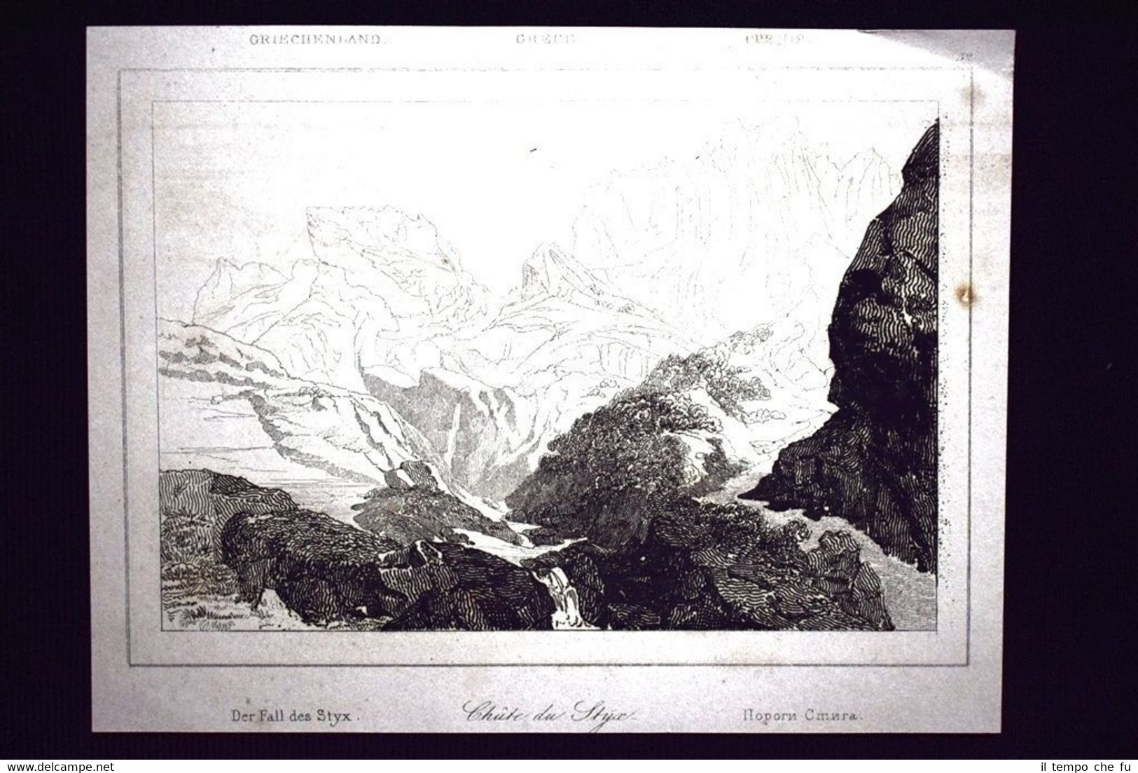 Il fiume Stige, Grecia Incisione del 1850 L'Univers pittoresque