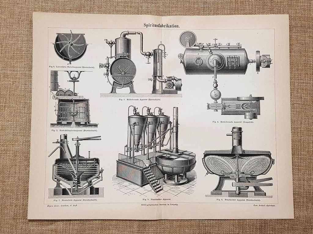 Il processo di produzione dell'alcool o alcol Tavola del 1890