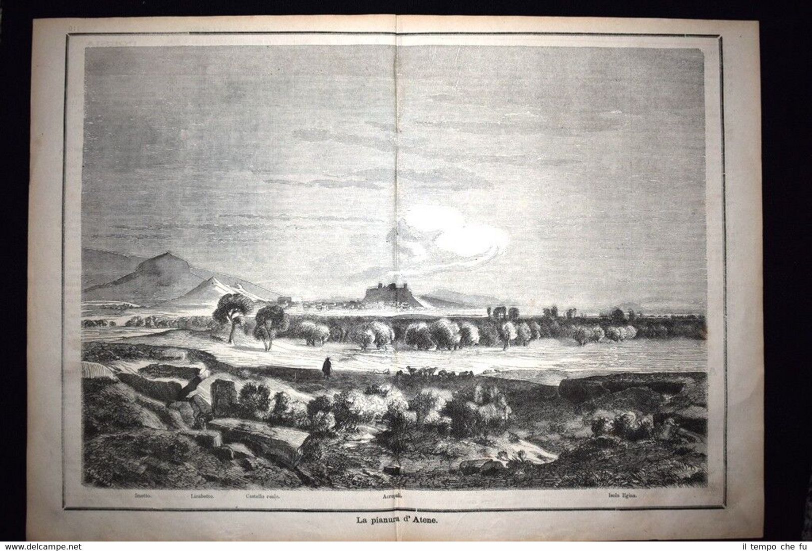 Imetto, Licabetto,Castello reale,Acropoli,Isola Egina - Atene Incisione del 1867