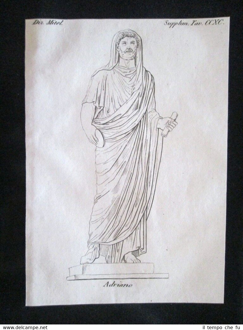 Imperatore Adriano, Roma Incisione all'acquaforte del 1820 Mitologia Pozzoli