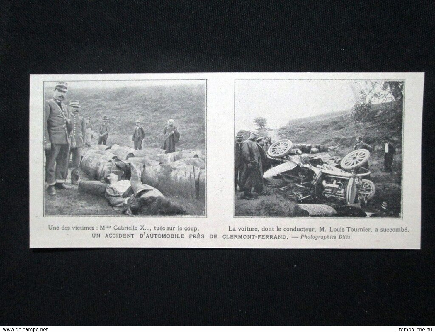 Incidente d'automobili nei pressi di Clermont-Ferrand Stampa del 1905