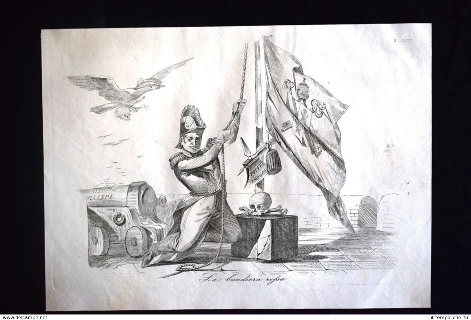 Incisione d'allegoria e satira 15 luglio 1849,Mole Adriana,Roma Don Pirlone …