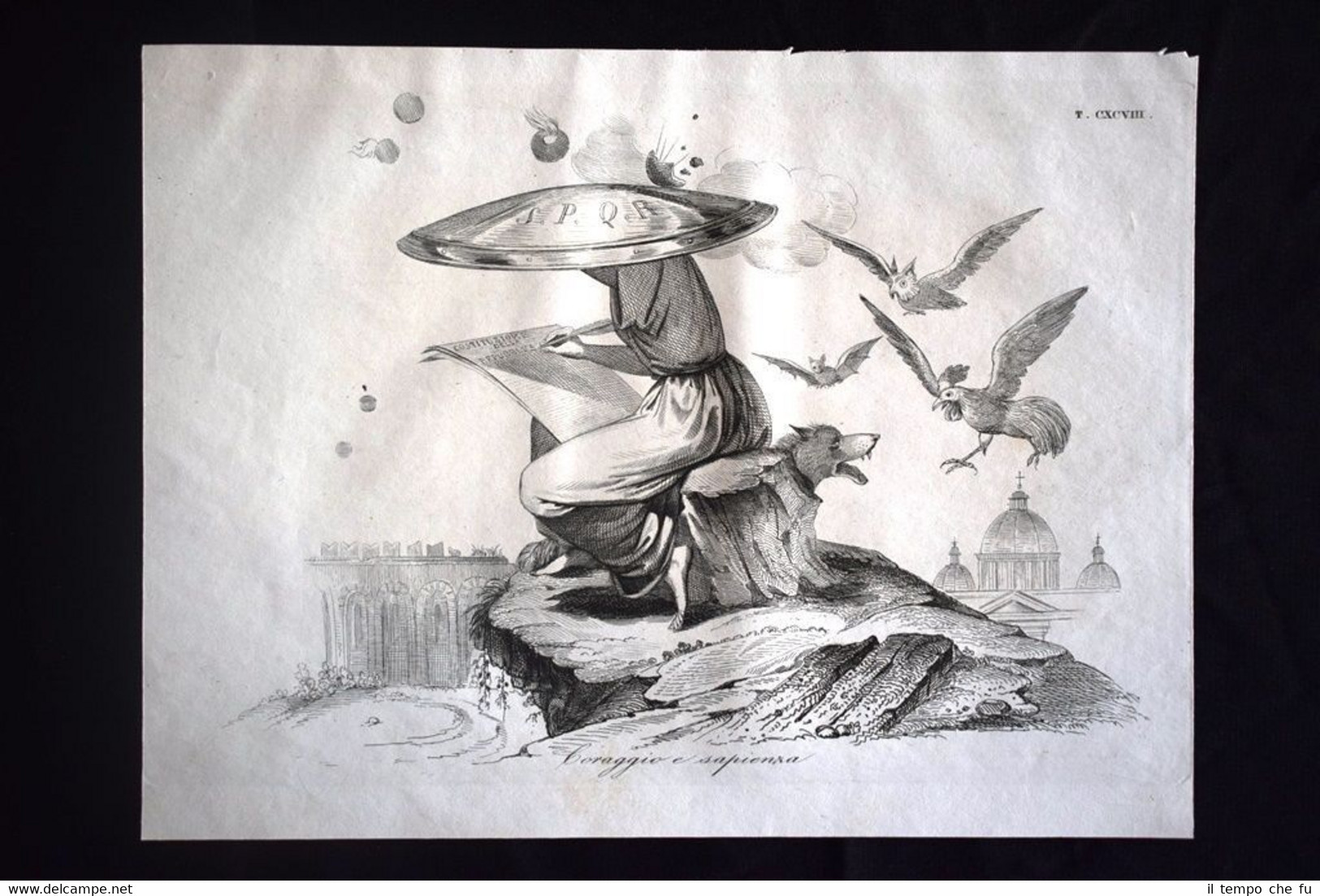 Incisione d'allegoria e satira 8 febbraio 1849, Costituzione Don Pirlone …