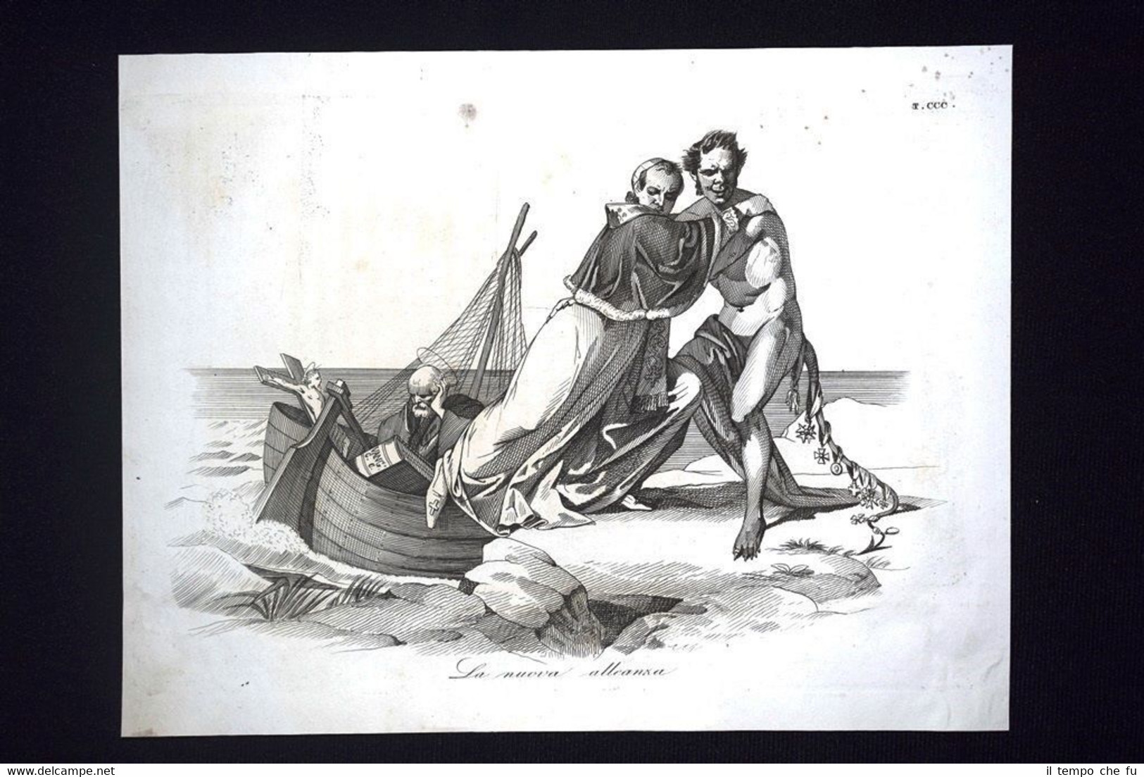 Incisione d'allegoria e satira Alleanza Pio IX Tirannia Europa Don …