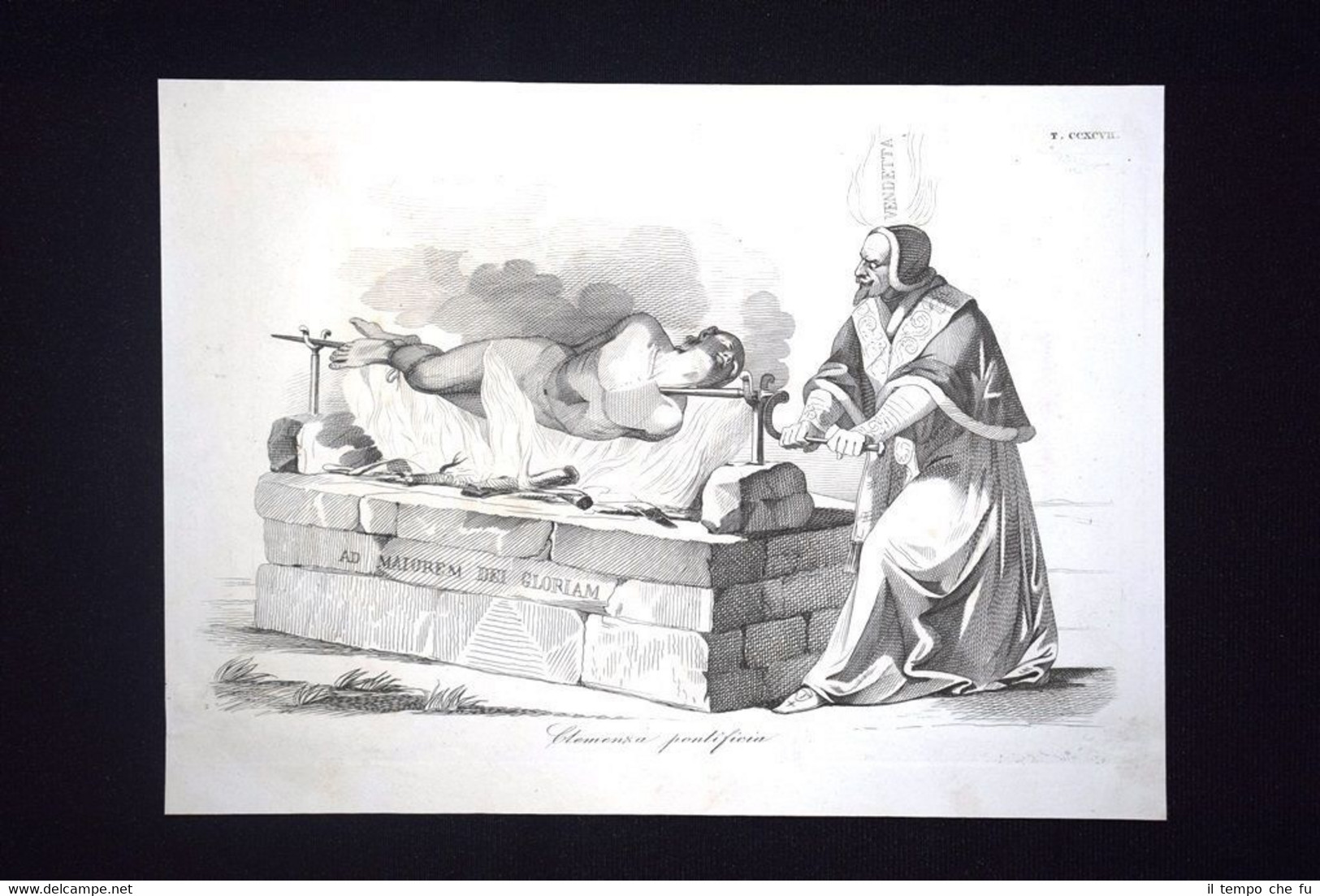 Incisione d'allegoria e satira Arnaldo da Brescia, Adriano IV Don …