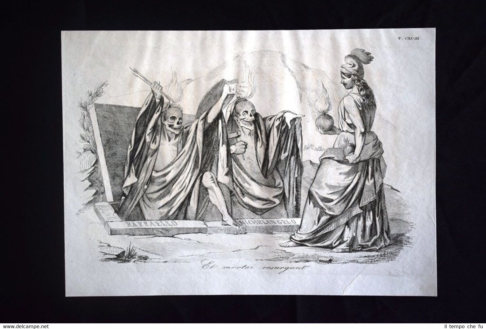 Incisione d'allegoria e satira Arte Italia distrutta da Francia Don …