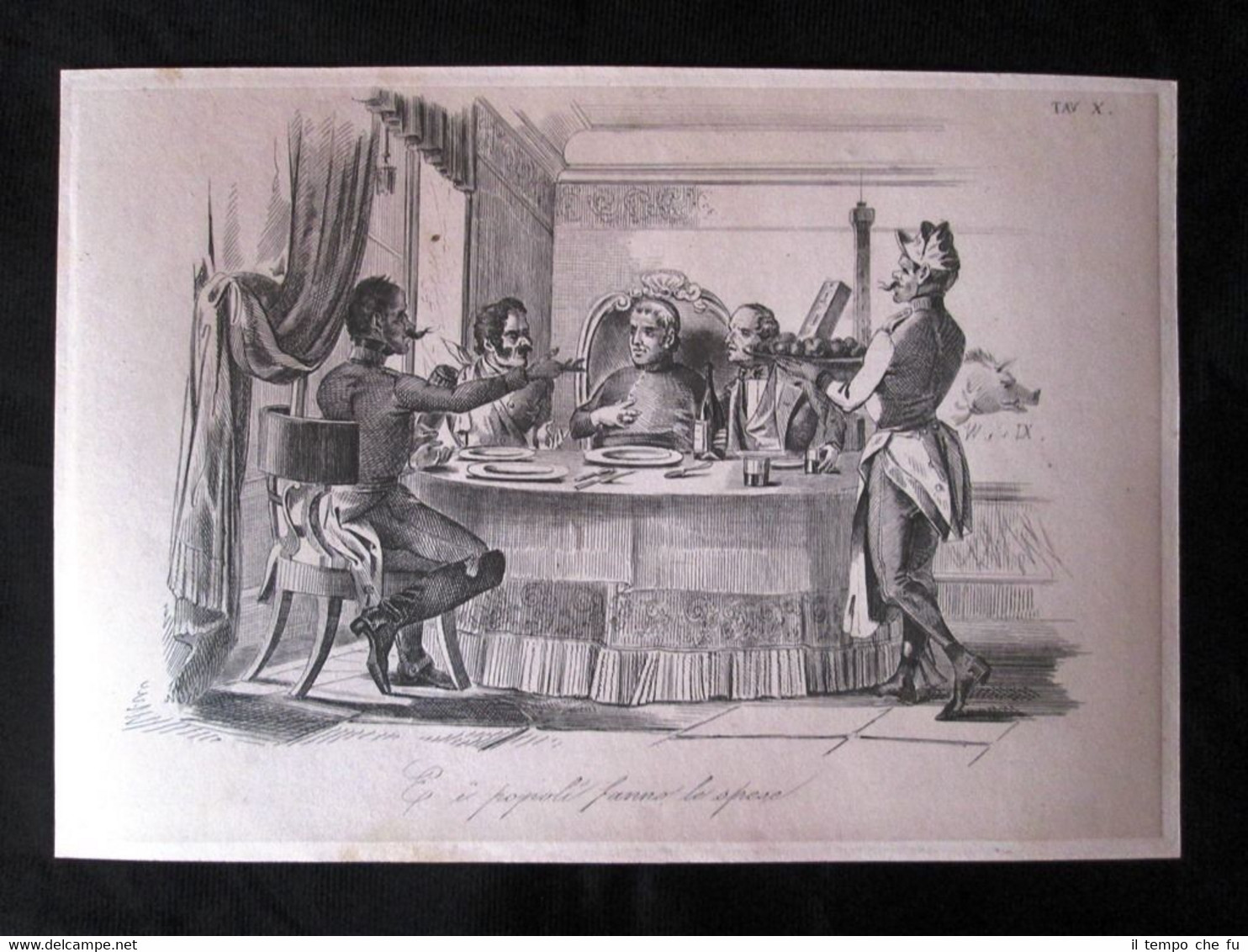 Incisione d'allegoria e satira Corsini,Marini,Guerrini,Welden Don Pirlone 1851