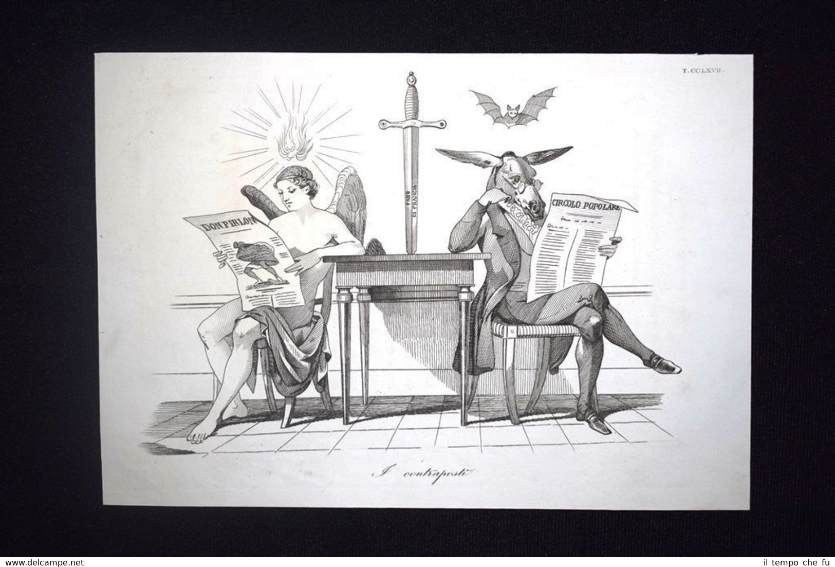 Incisione d'allegoria e satira Don Pirlone vs Circolo Popolare Don …