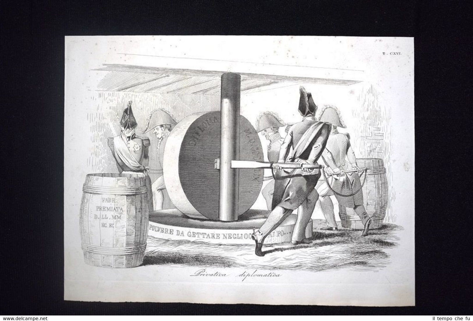 Incisione d'allegoria e satira Ferdinando di Borbone, Sicilia Don Pirlone …