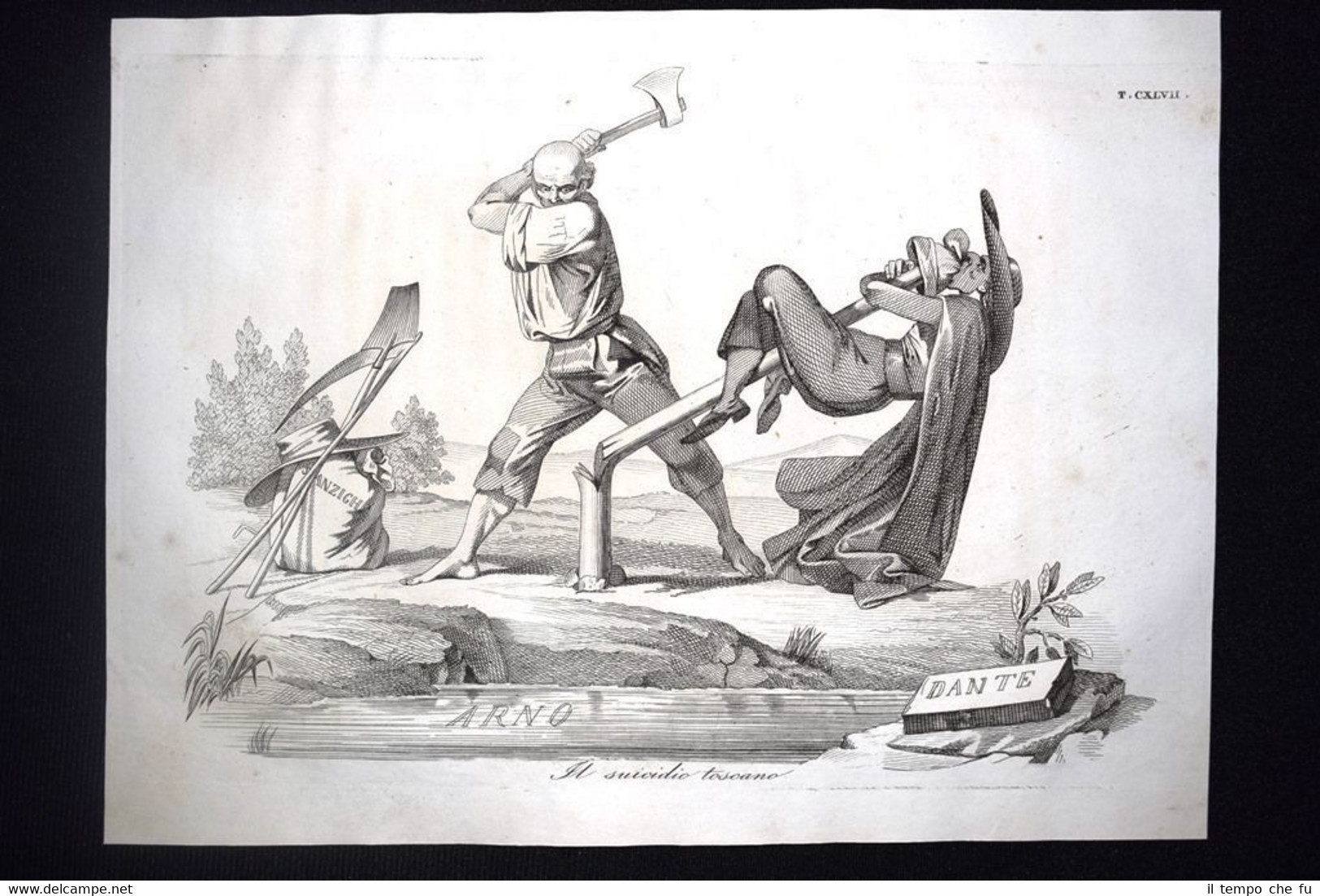 Incisione d'allegoria e satira Firenze, Granduca Leopoldo II Don Pirlone …