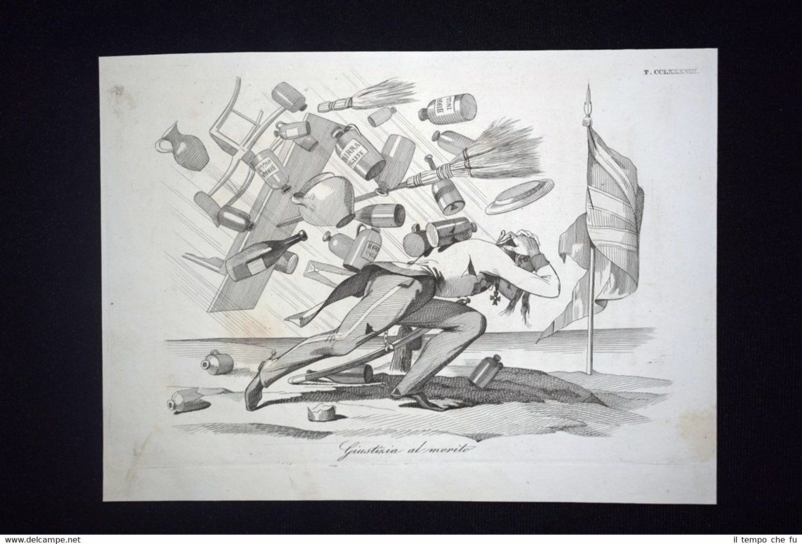 Incisione d'allegoria e satira Haynau picchiato a Londra Don Pirlone …