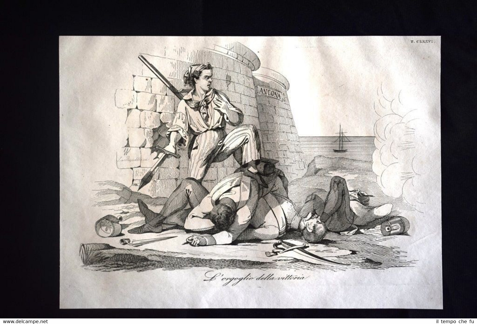 Incisione d'allegoria e satira La lotta della gente di Ancona …