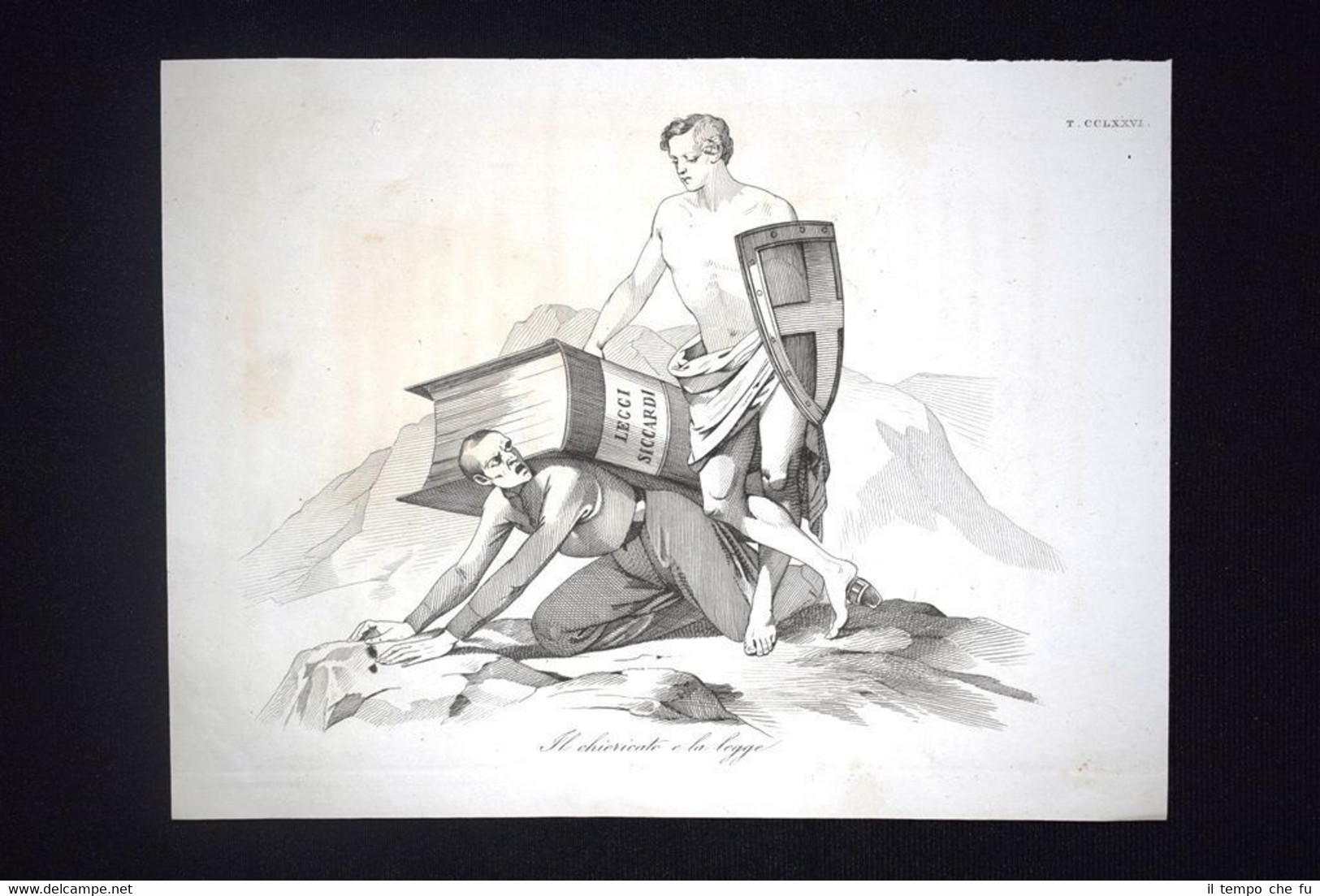 Incisione d'allegoria e satira Legge Siccardi, Piemonte, Clero Don Pirlone …