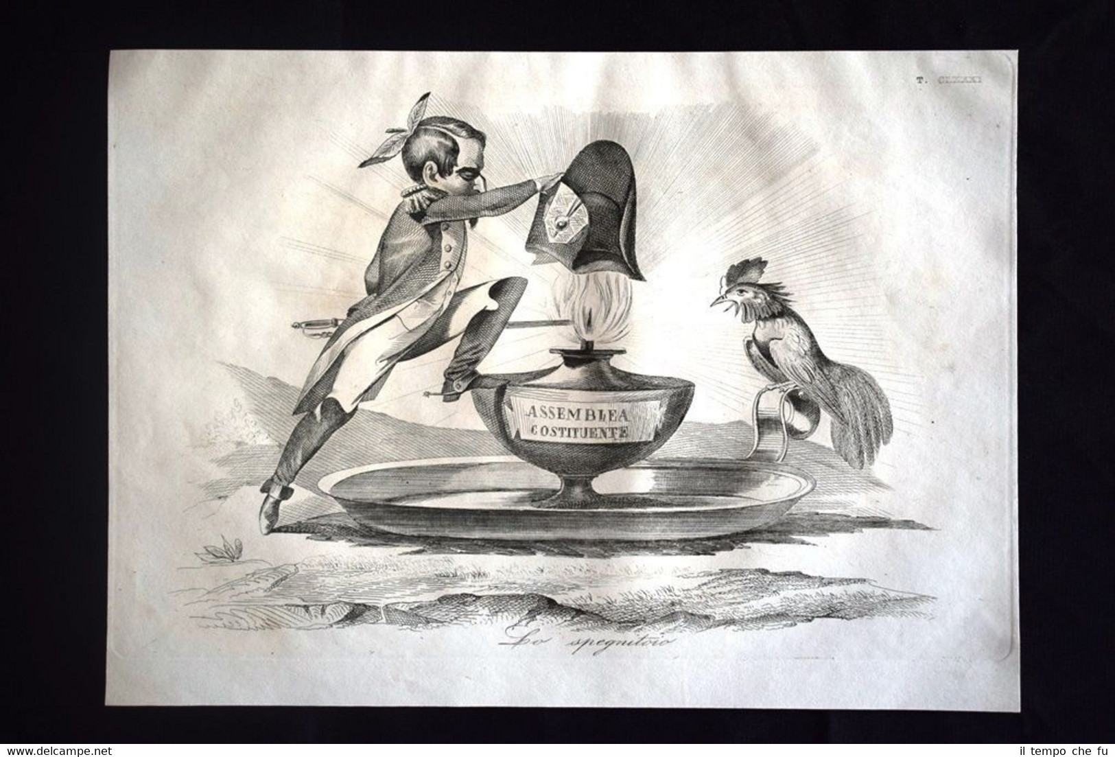 Incisione d'allegoria e satira Napoleone III, Assemblea Francia Don Pirlone …