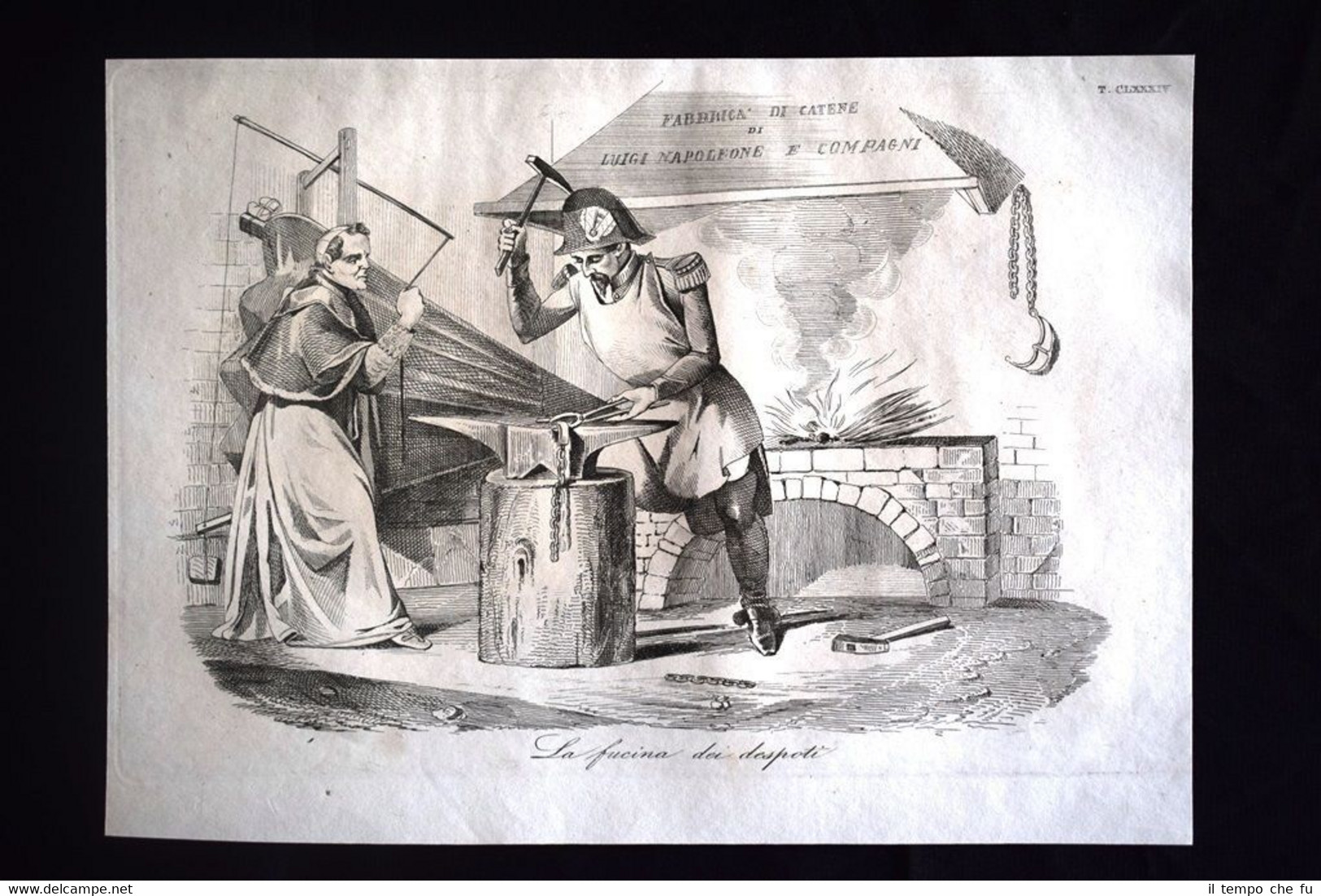 Incisione d'allegoria e satira Napoleone III, Pio IX, Roma Don …