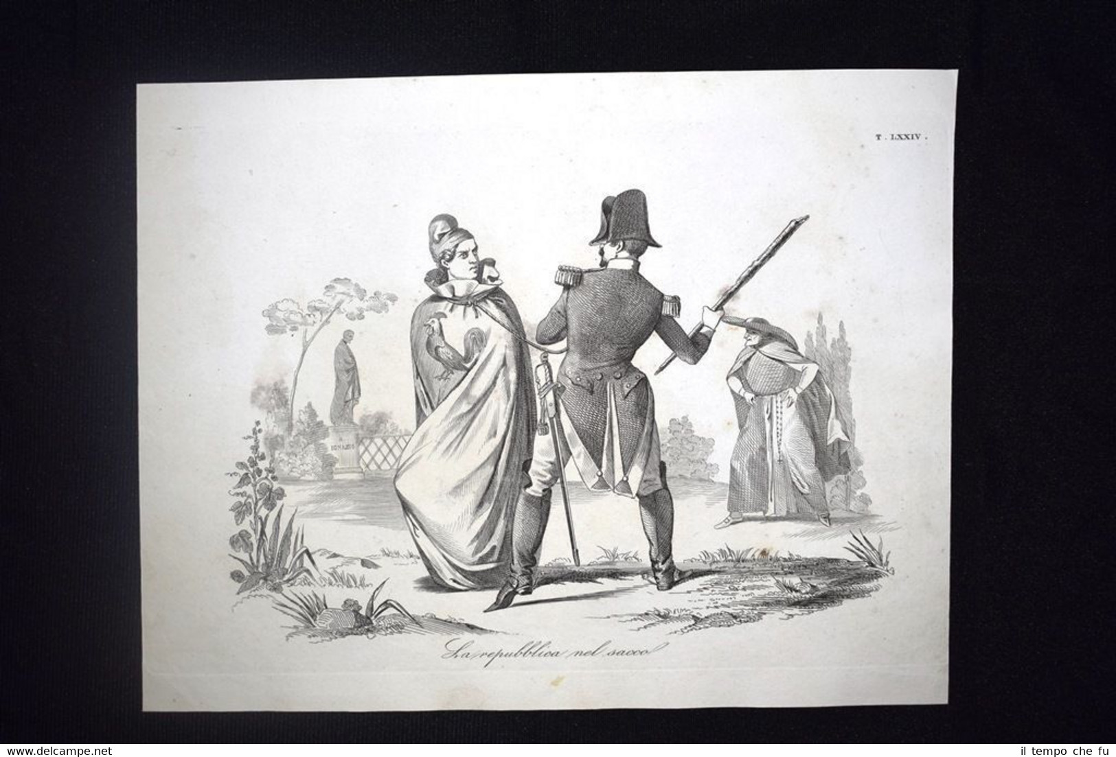 Incisione d'allegoria e satira Napoleone III tradisce Francia Don Pirlone …