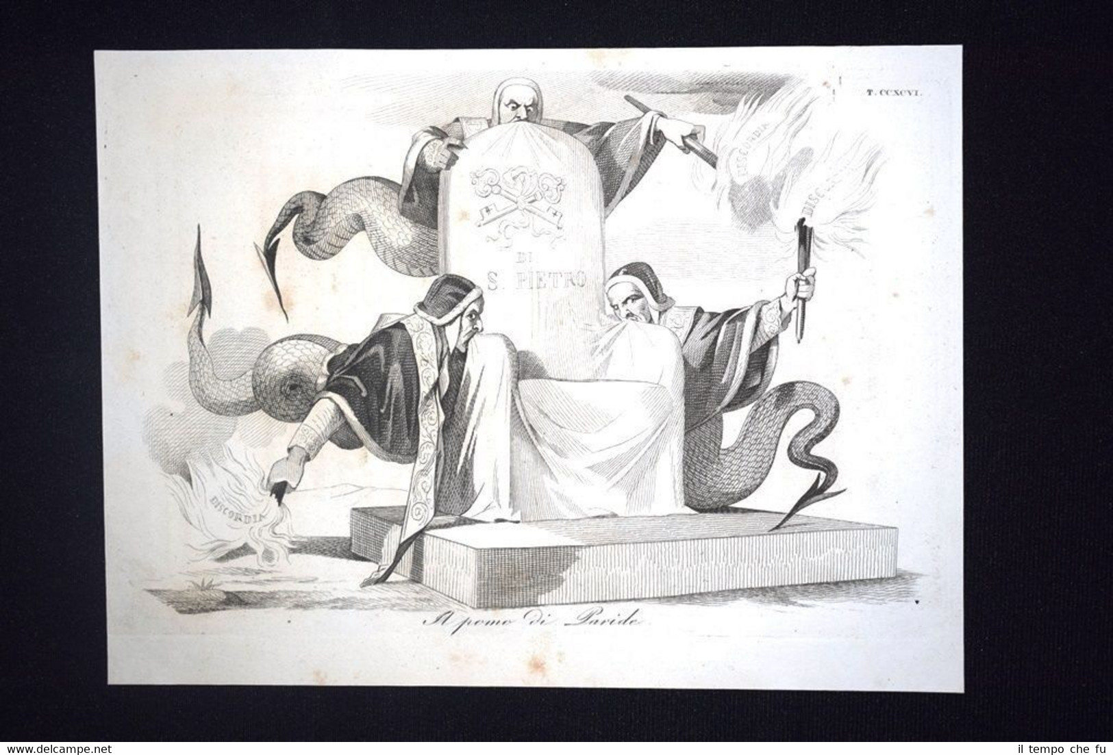 Incisione d'allegoria e satira Pretendenti al trono di S.Pietro Don …