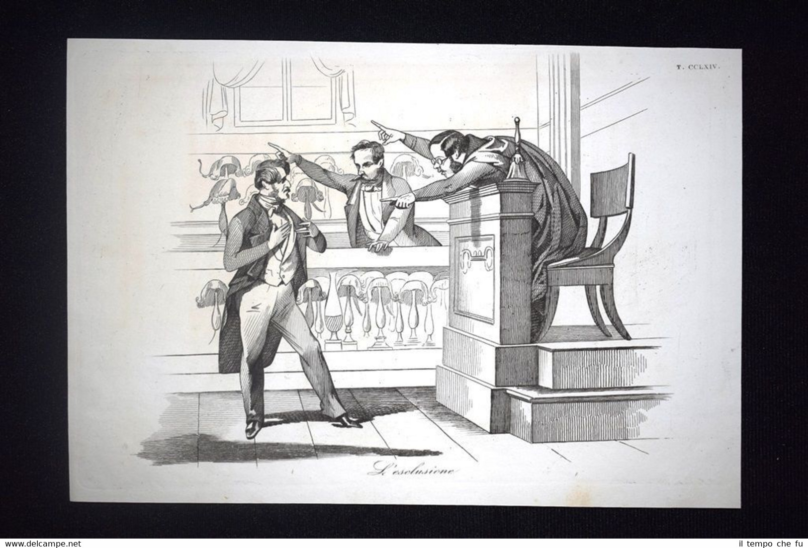 Incisione d'allegoria e satira T.Mamiani,M.d'Azeglio V.Emanuele Don Pirlone 1851