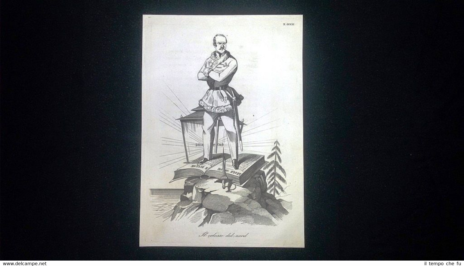 Incisione d'allegoria e satira Zar di Russia Nicola Romanof Don …