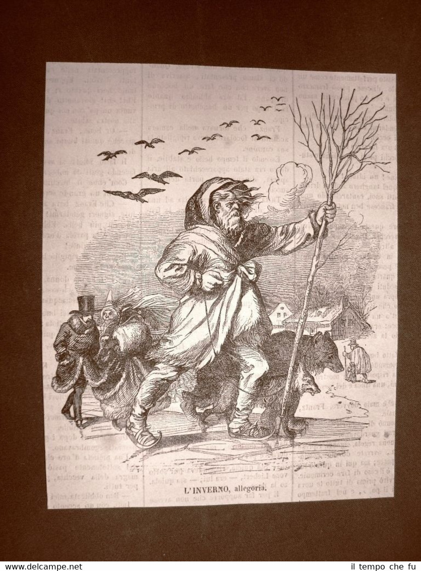 Incisione del 1866 L'Inverno Allegoria della stagione invernale