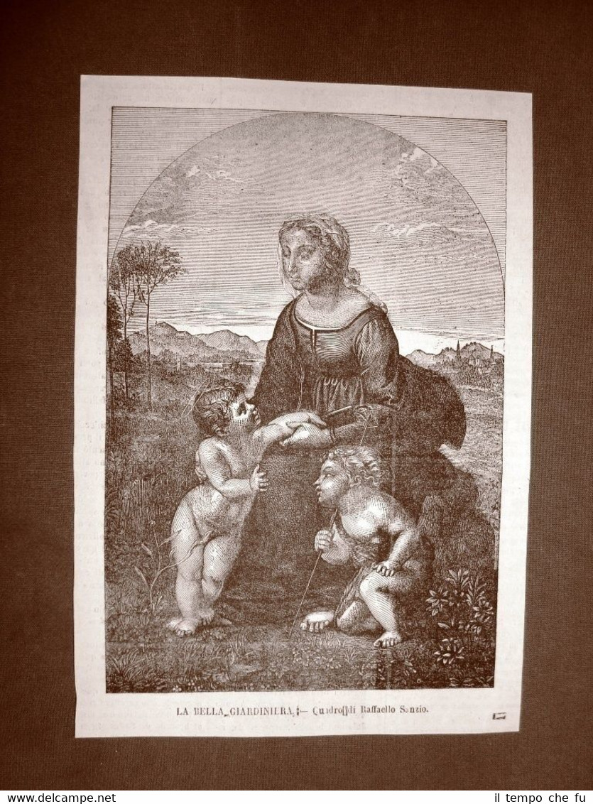 Incisione del 1866 La bella giardiniera Quadro di Raffaello Sanzio