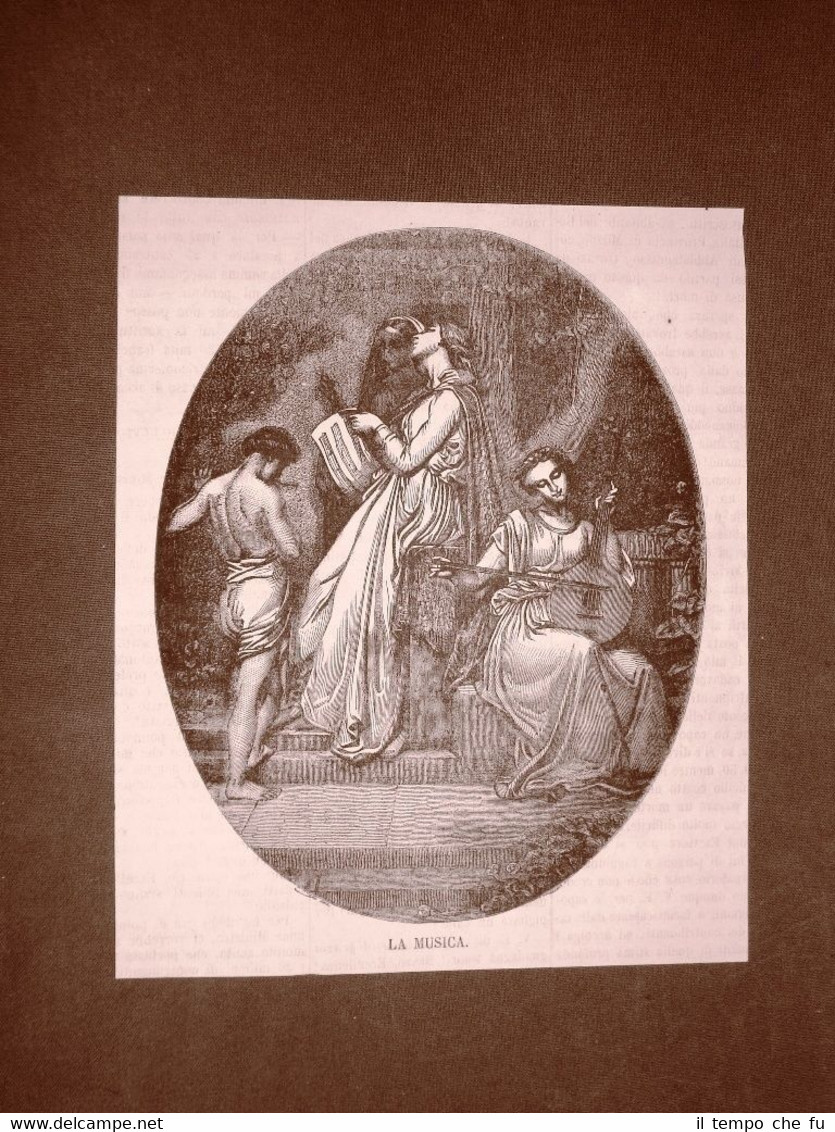 Incisione del 1866 La Musica Dea Auore da identificare (Dorè?)