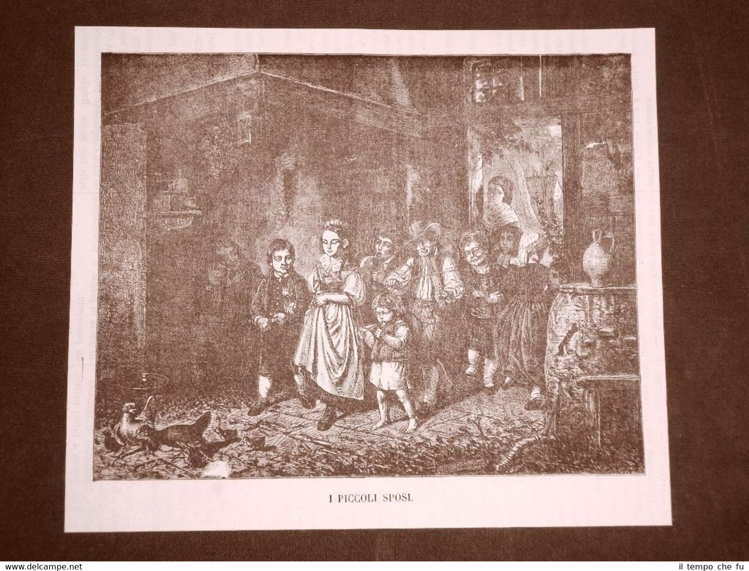 Incisione del 1866 Piccoli sposi Matrimonio Autore da identificare (Doré?)