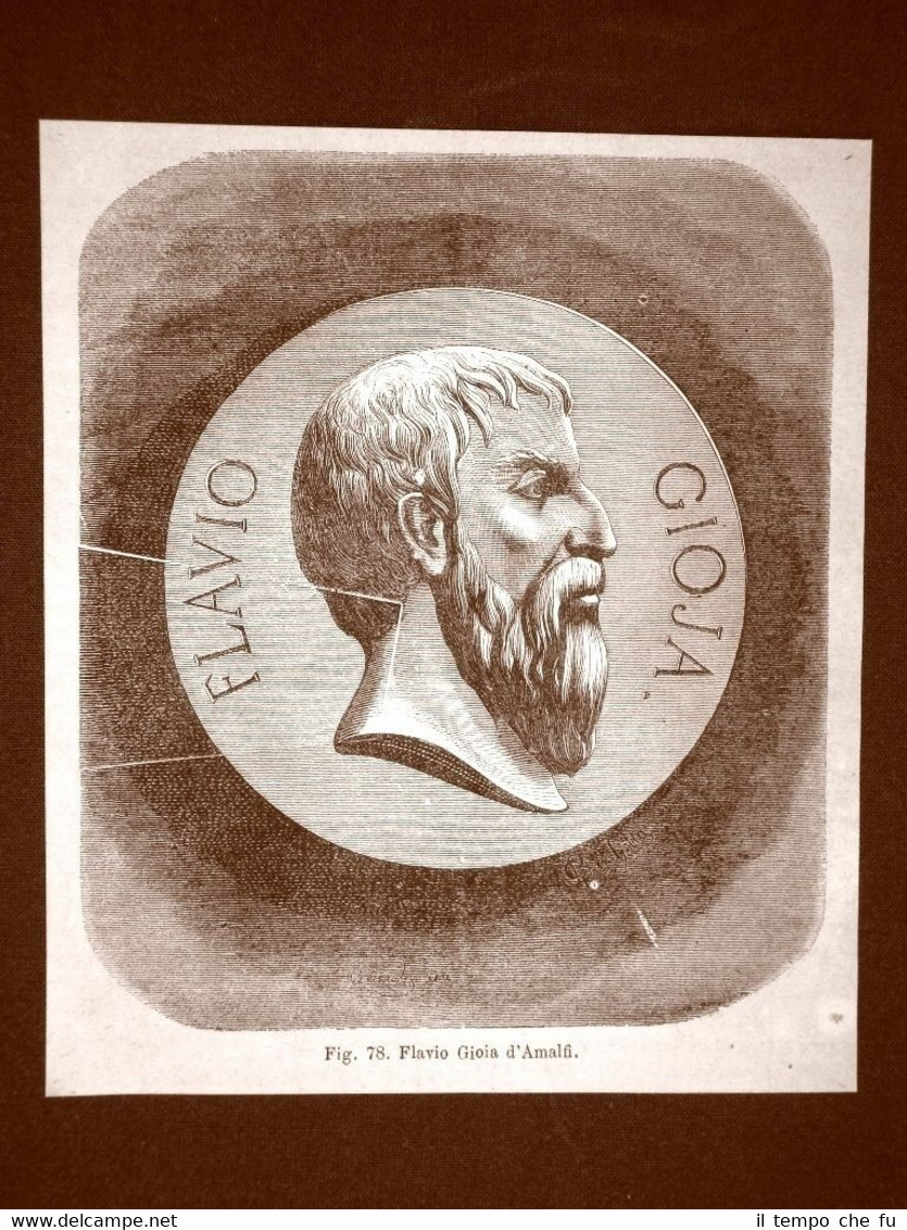 Incisione del 1875 Flavio Gioia o Gioja di Amalfi Inventore …