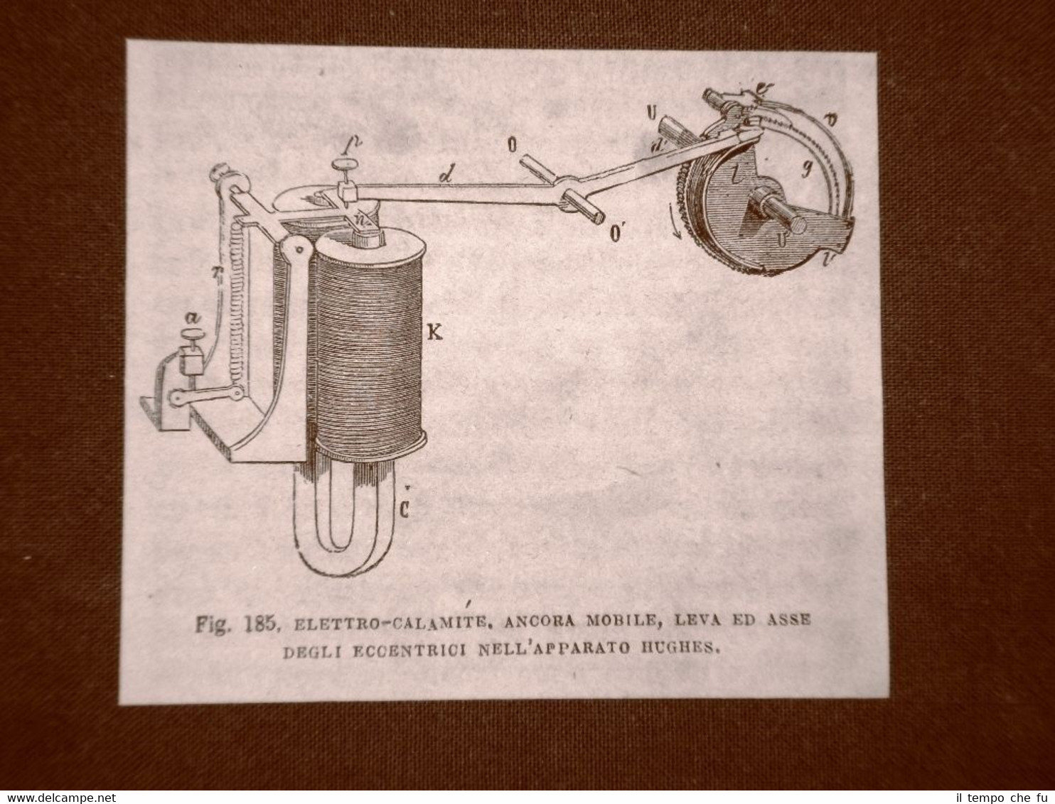 Incisione del 1875 Invenzione Gli albori dell'elettricità Elettrocalamita Hughes