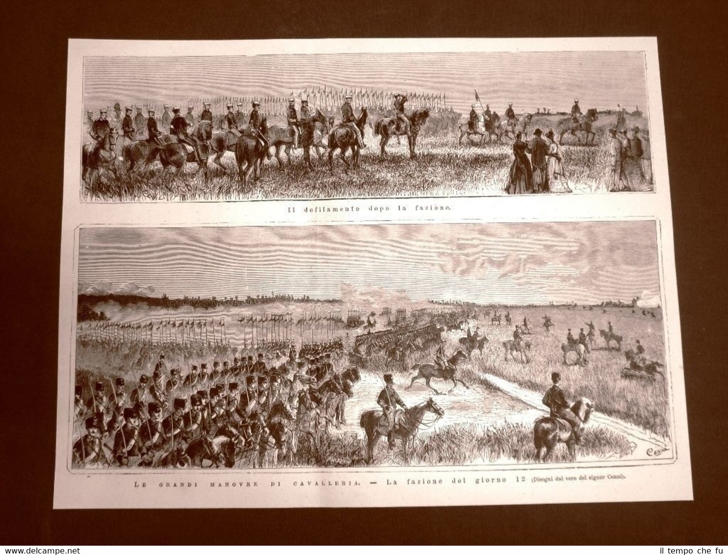 Incisione del 1877 Grandi manovre di Cavalleria dal Mella al …