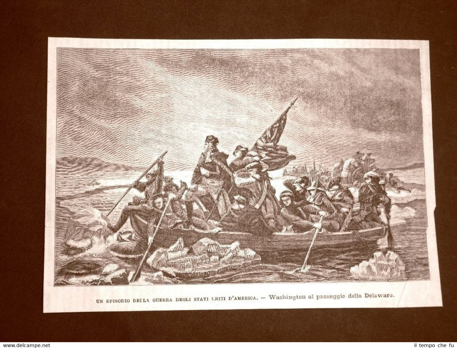 Incisione del 1879 George Washington al passaggio della Delaware Guerra …