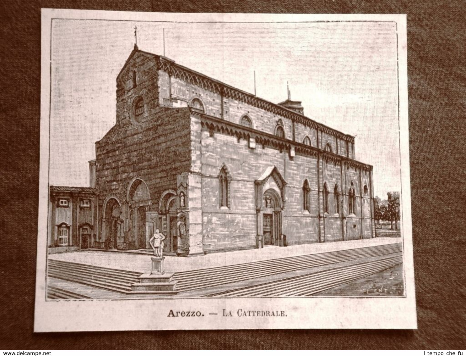 Incisione del 1891 Arezzo, La Cattedrale - Toscana