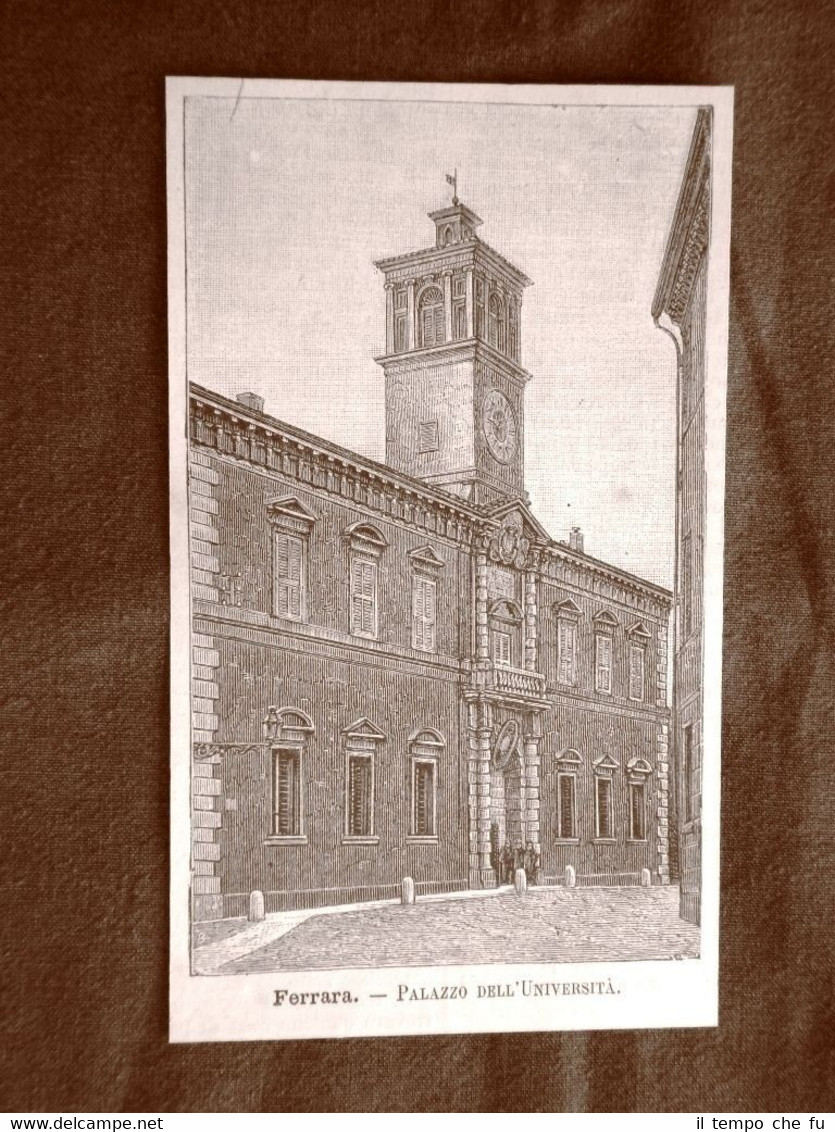 Incisione del 1891 Ferrara, Palazzo dell'Università - Emilia Romagna