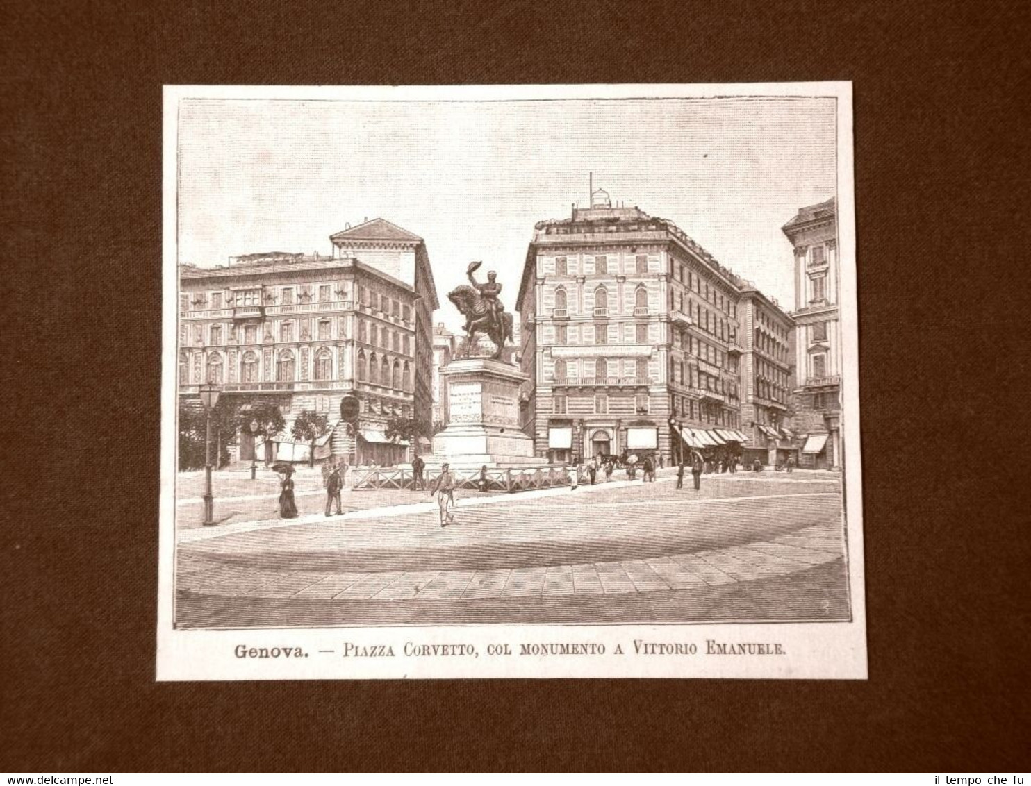 Incisione del 1891 Genova, Piazza Corvetto e monumento a Vit. …