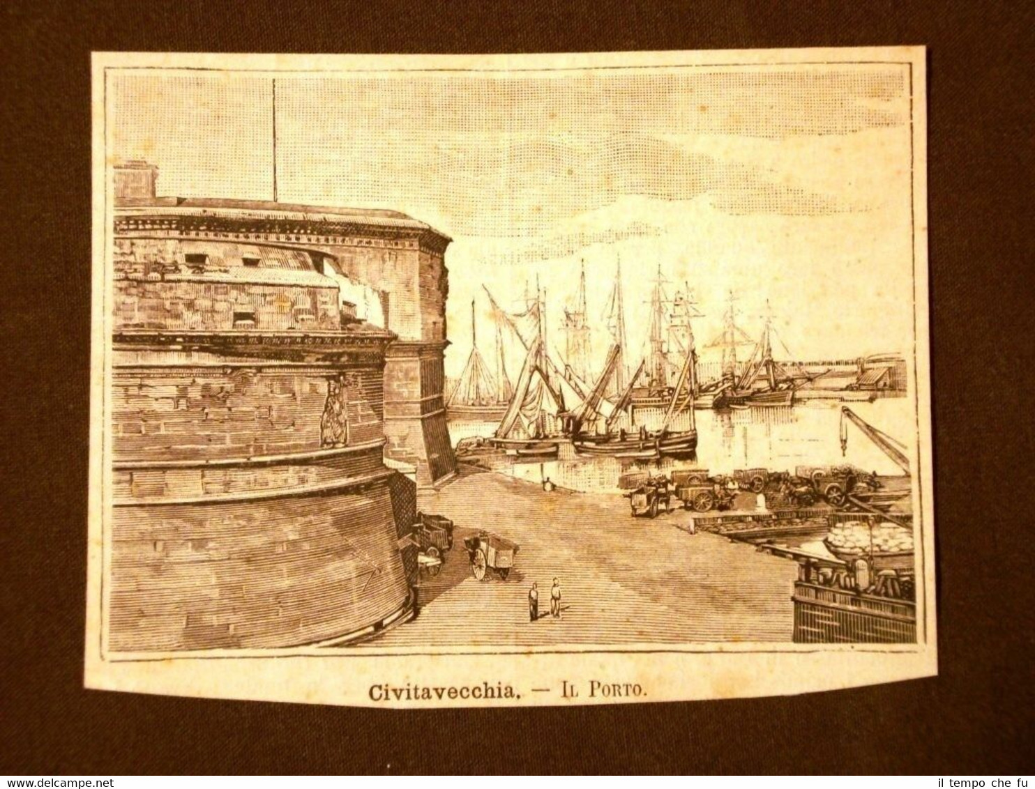 Incisione del 1891 Il Porto di Civitavecchia - Lazio