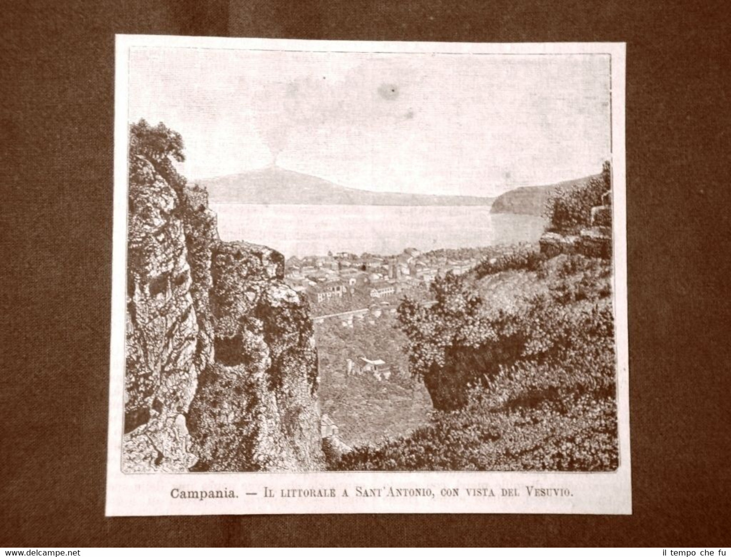Incisione del 1891 Litorale di Sant'Antonio con vista del Vesuvio …