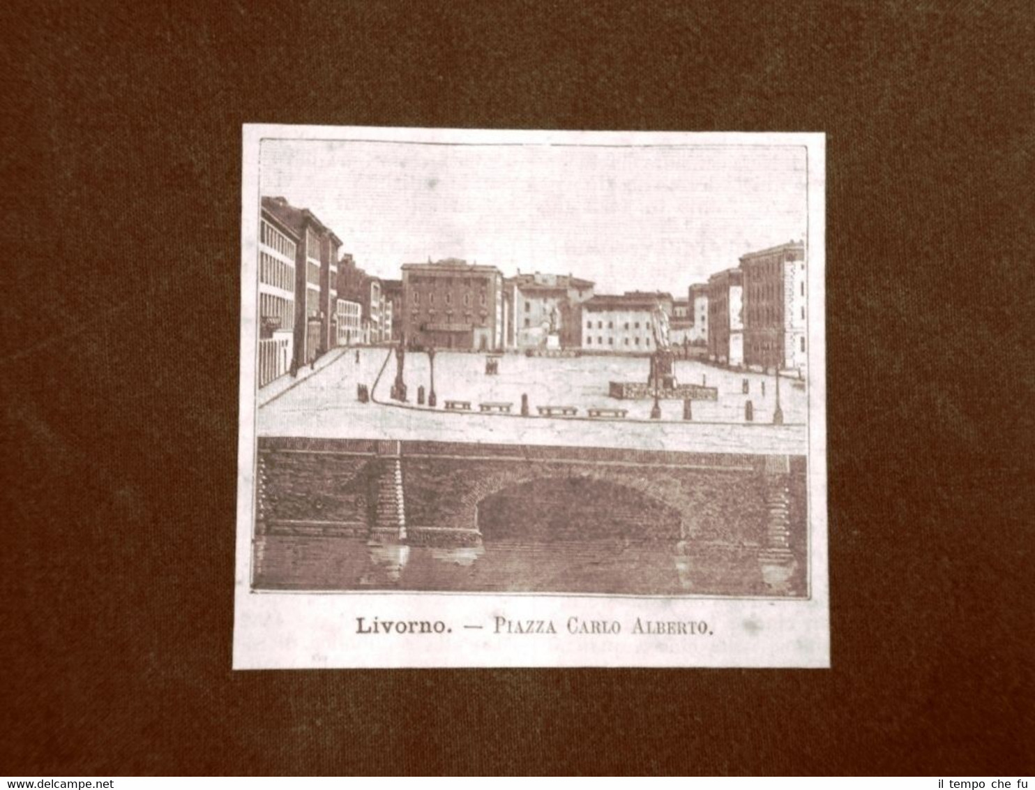 Incisione del 1891 Livorno, Piazza Carlo Alberto - Toscana