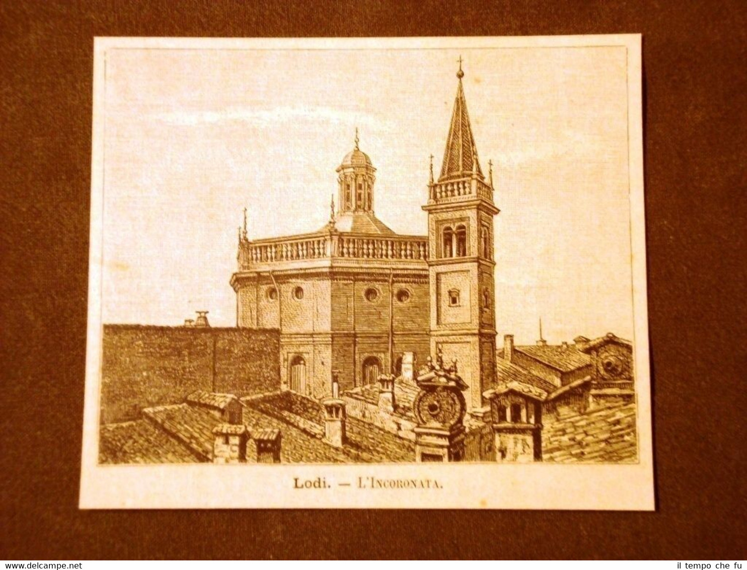 Incisione del 1891 Lodi, la Chiesa dell'Incoronata - Lombardia