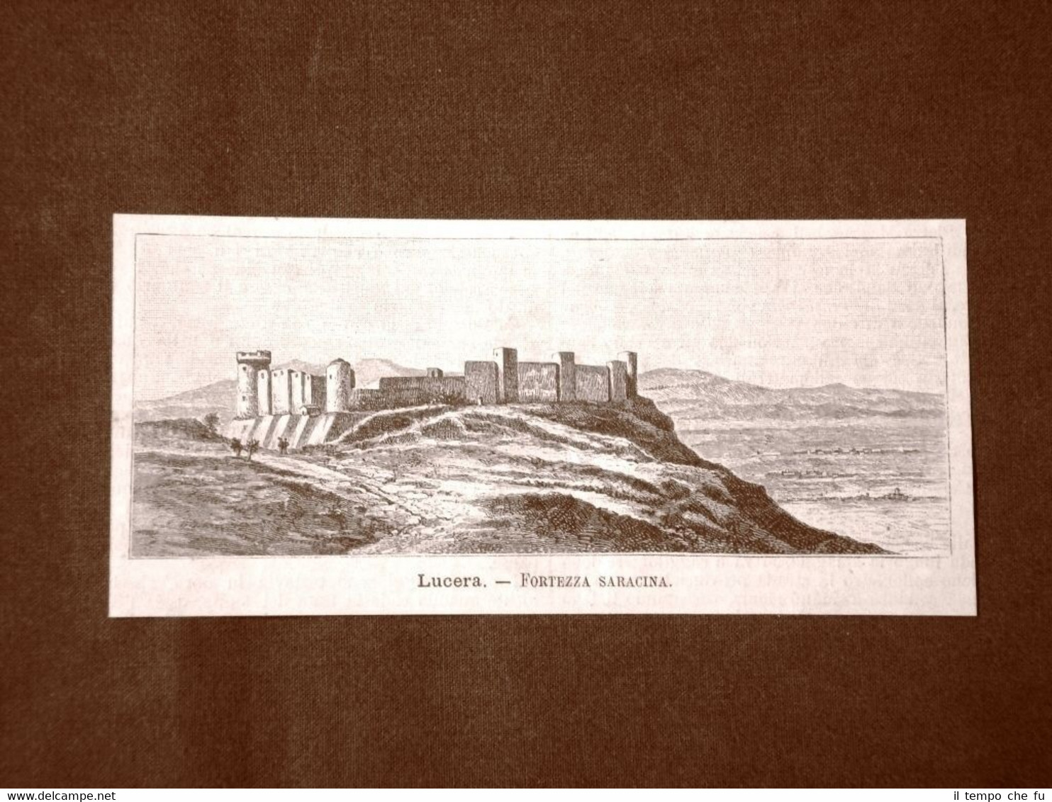 Incisione del 1891 Lucera, Fortezza Saracina o Saracena - Puglia