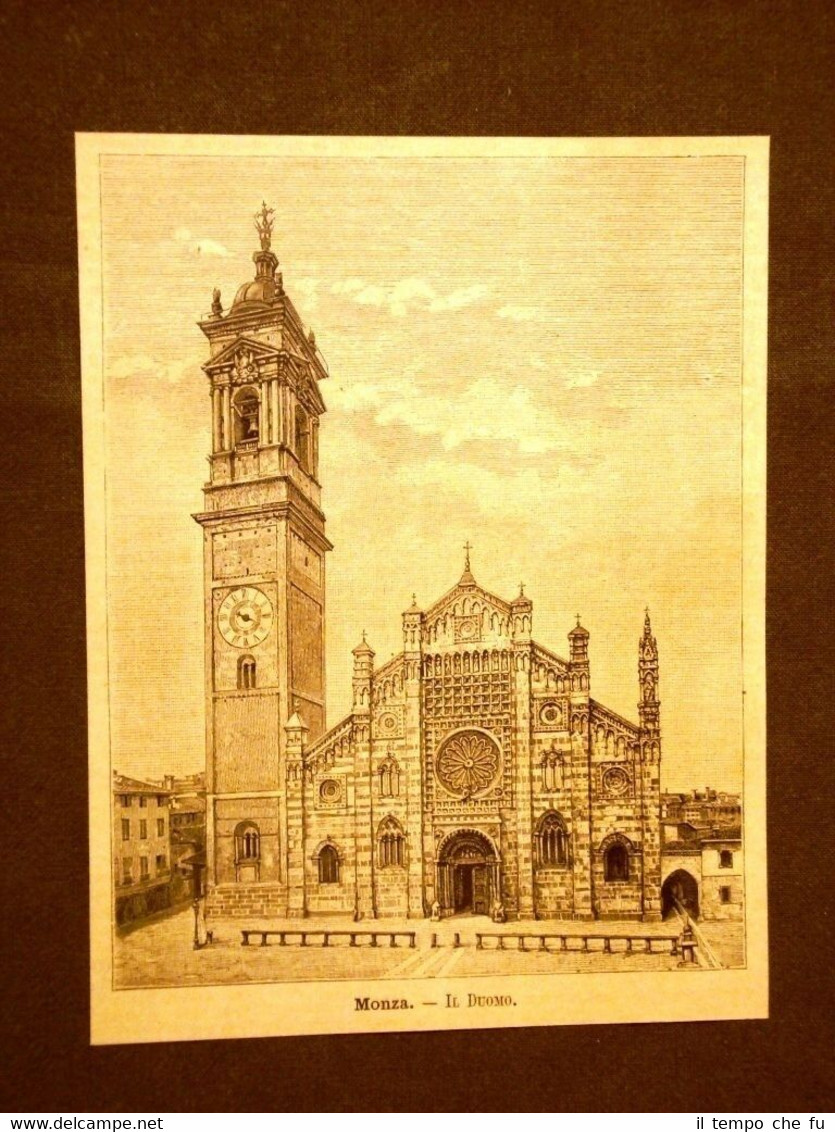Incisione del 1891 Monza, il Duomo - Lombardia